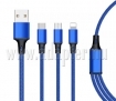 DKS-31 Nylonszövet borítású, minőségi 3 in 1 adat/töltő kábel<br>USB Type C - USB Type C/mikro USB/Lightning